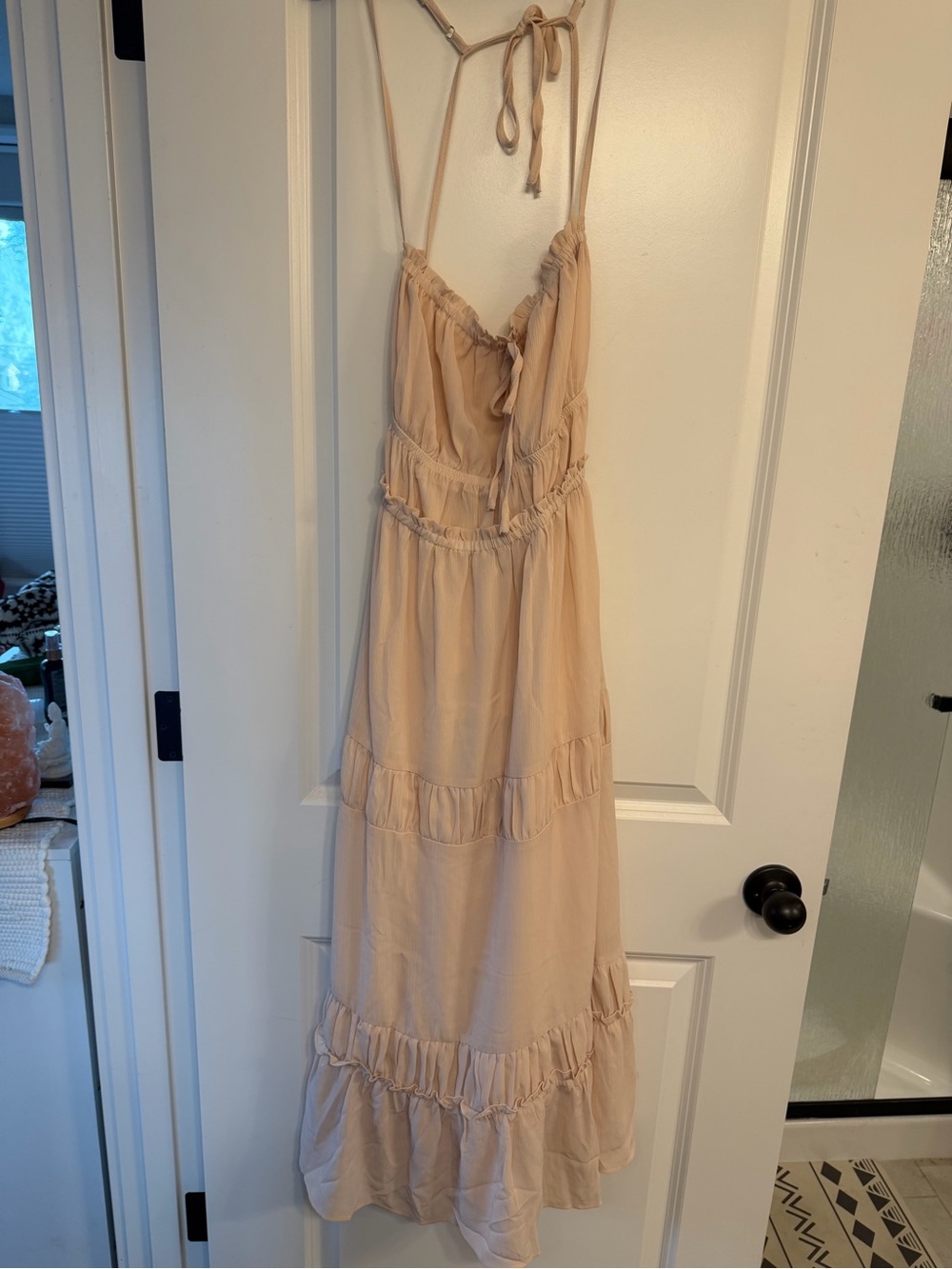 Women's Cream Maxi Sundress with Spaghetti Straps - Picture 3 of 4